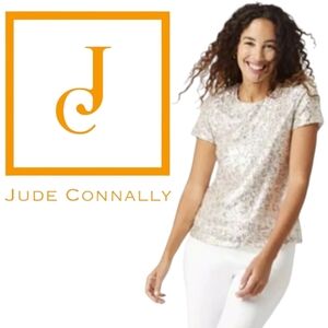 Jude Connally Lex Mini Leopard Print Sequin Top Short Sleeve Round Neck SM NWT